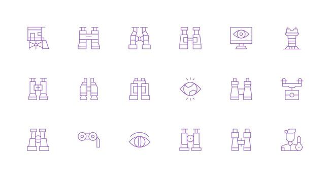 Observation Icon Set with 18 Minimal Line Graphics Scalable Icons for All Themes vector
