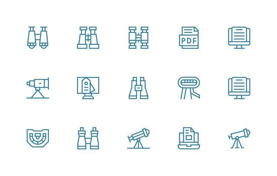 Viewing Icon Collection with 15 Regular Line Designs Icon Set for Projects vector