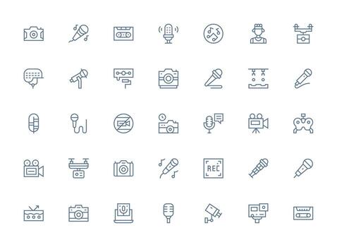 Recording Design Icons featuring 35 in Regular Clean Line Style UI-Ready Icon Collection vector