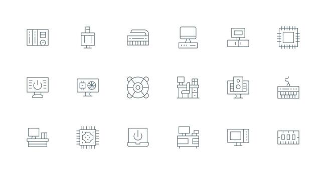 Pc Set with 18 Minimal Line Icons Interface Icon Collection vector