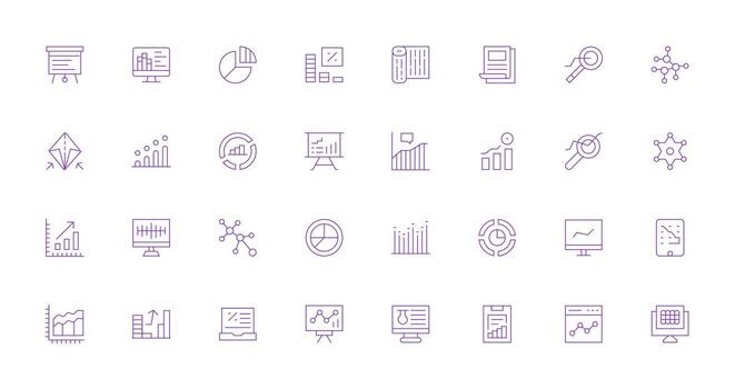 32 Delgado línea vectores para grafico tema núcleo icono colección para diario Tareas