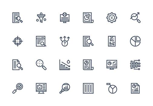 24 Data Analysis Icons in Thick Line Line Aesthetic Web and App Icon Pack Collection vector
