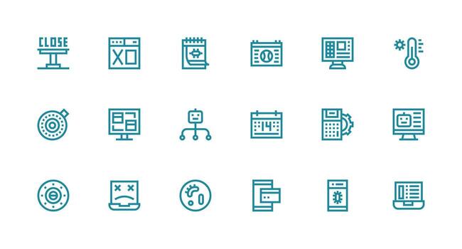 programa incluso 18 fuerte carrera línea ilustraciones icono conjunto para aplicaciones vector