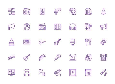 Sound Design Icons featuring 35 in Regular Clean Line Style Dashboard Icon Series vector