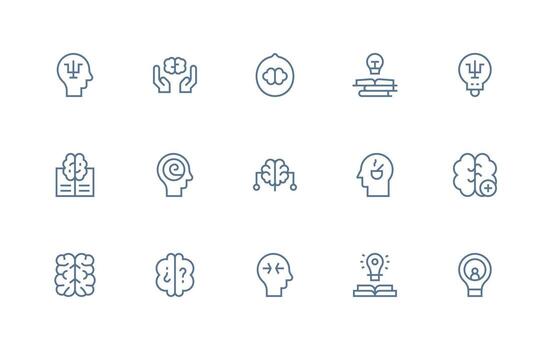 15 Regular Line Icons for Brain Graphics Core Icon Collection for Daily Tasks vector