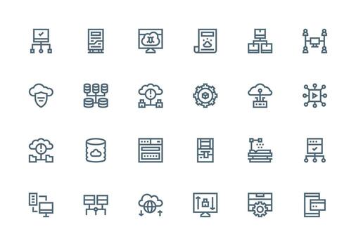 24 grueso línea línea íconos para servidor gráficos limpiar icono conjunto icono paquete para ui proyectos vector