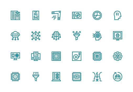 Data Processing Design Icons featuring 24 in Thick Line Line Style Clean Icon Pack vector