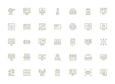 monitor visual paquete conteniendo 35 ligero línea íconos alta resolución íconos para ninguna plataforma vector