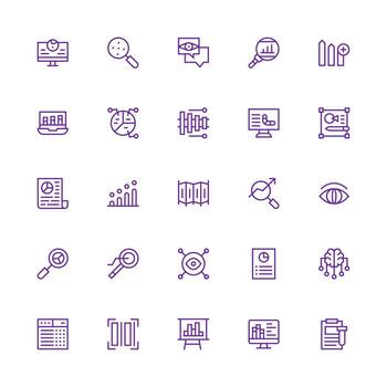 datos análisis icono conjunto con 25 medio carrera contorno gráficos general utilizar icono paquete vector