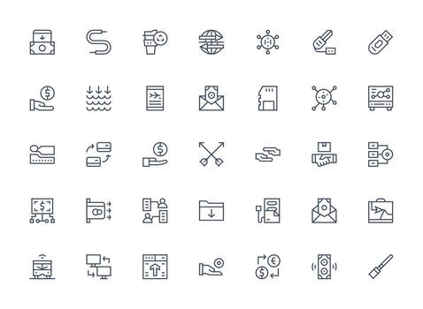 Transfer Design Icons featuring 35 in Regular Clean Line Style Scalable Icons for All Themes vector