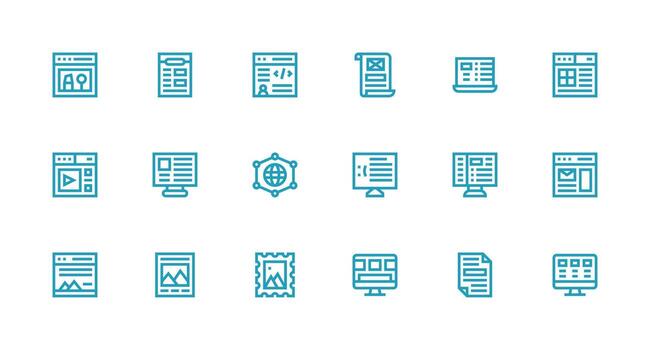 página web icono conjunto con 18 fuerte carrera línea gráficos editable icono colección vector