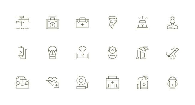 18 mínimo línea estilo íconos desde emergencia colección escalable icono paquete vector