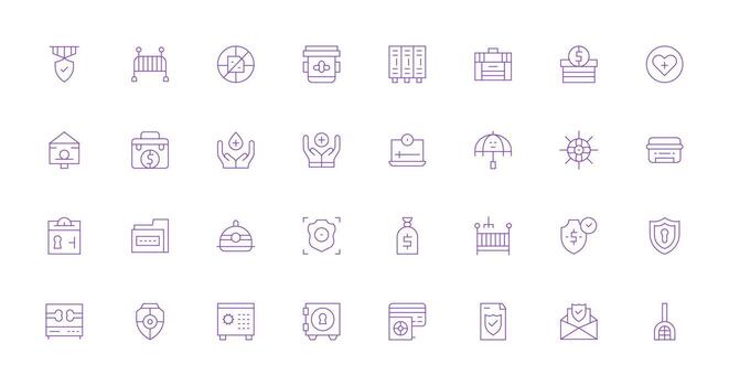 32 íconos para seguro en Delgado línea formato moderno icono conjunto vector
