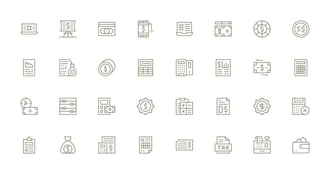 Accounting Set with 32 Thin Line Icons Customizable Icon Series for Mobile Screens vector