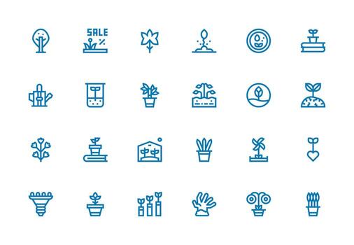 24 grueso línea línea estilo íconos desde brote colección sensible icono conjunto para flexible diseños vector