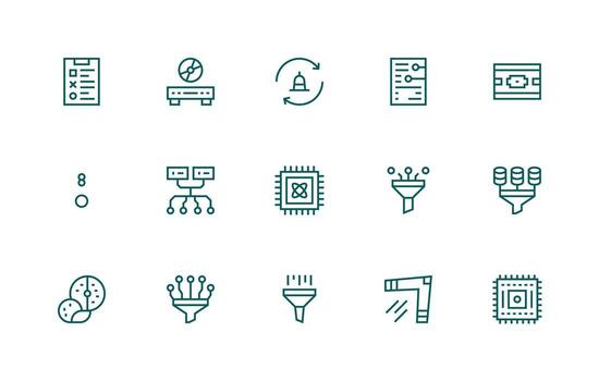 Regular Line Style Data Processing Icons with 15 Vectors Essential Icon Collection