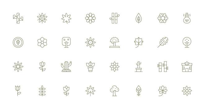 32 Thin Line Vectors for Botanical Theme Versatile Icon Collection for Designers