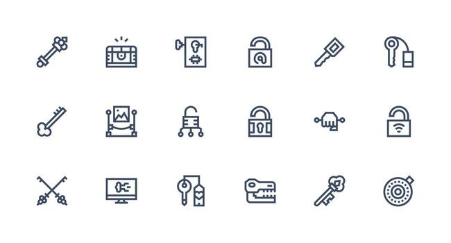 18 Strong Stroke Line Icons for Unlock Graphics Icon Pack for UI vector