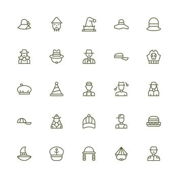 25 Icons for Hat in Medium Stroke Outline Format High-Resolution Icons for Any Platform vector