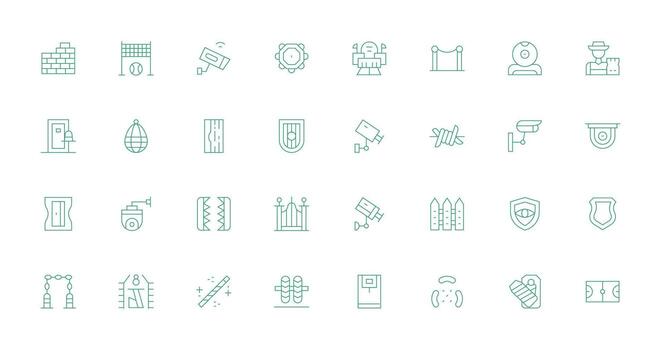 32 Delgado línea estilo íconos desde perímetro colección limpiar icono conjunto icono paquete para ui proyectos vector