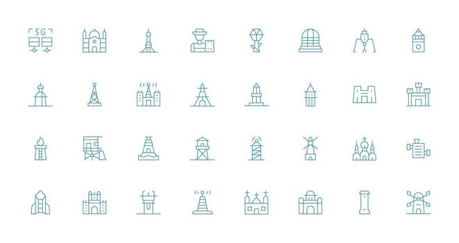 Tower Visual Pack containing 32 Thin Line Icons Full Icon Library for UI Designers vector