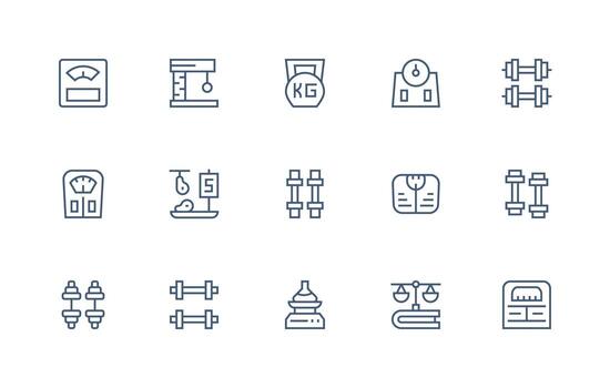 Weight Design Icons featuring 15 in Regular Line Style Essential Icon Collection vector