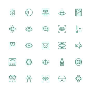 medio carrera contorno íconos desde ojo conjunto con 25 vectores web y aplicación icono paquete colección