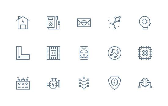 Circuit Design Icons featuring 15 in Regular Line Style Professional Icon Pack for Development Work vector