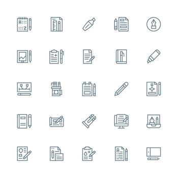 medio carrera contorno estilo bolígrafo íconos con 25 vectores escalable íconos para todas temas