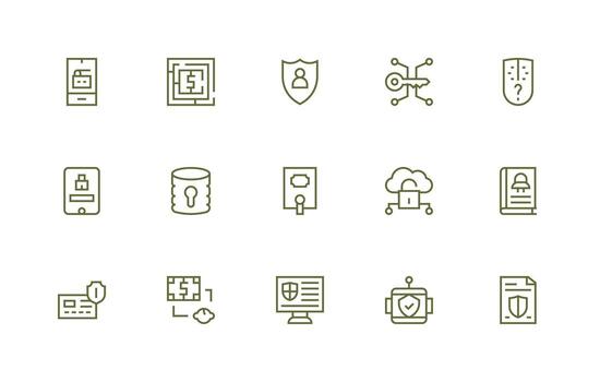 15 Encrypted Icons in Regular Line Aesthetic Detailed Icon Collection for Design Systems vector