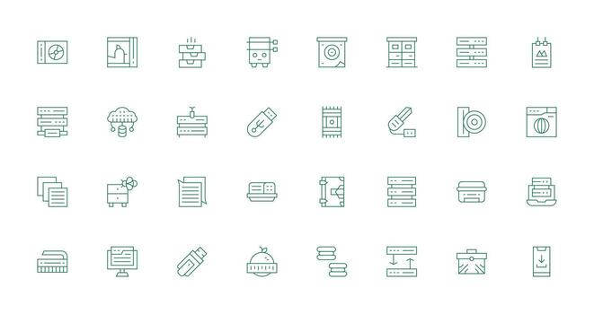 32 Thin Line Style Icons from Data Storage Collection Editable Icon Collection vector
