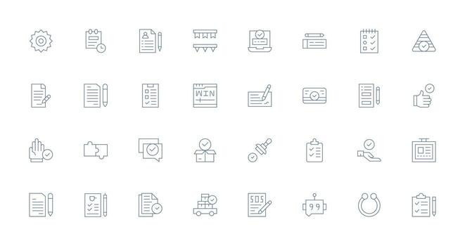 completar icono colección con 32 Delgado línea diseños simplificado icono paquete para visual herramientas vector