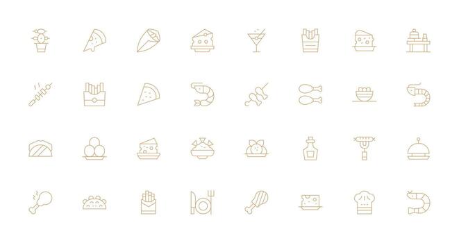 Appetizer Design Icons featuring 32 in Thin Line Style Complete Icon Bundle for Web Design vector