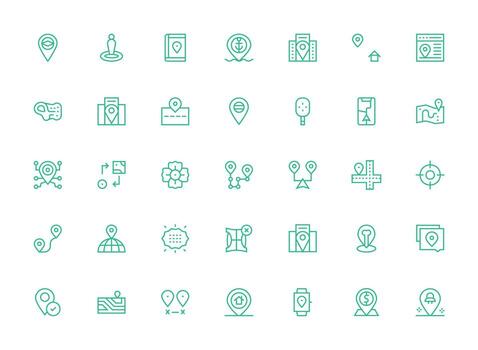 35 Regular Clean Line Vectors for Coordinates Theme Smart Icon Collection