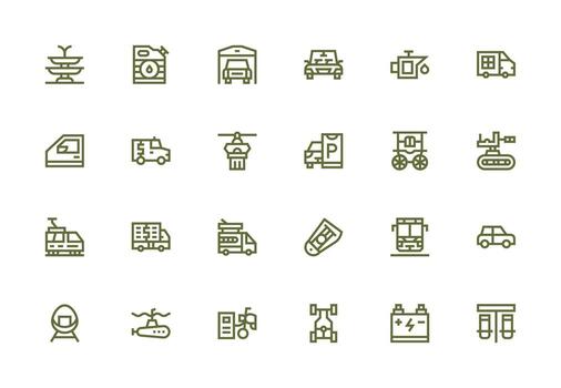 Vehicle Design Icons featuring 24 in Thick Line Line Style Balanced Icon Set for Functional Design vector