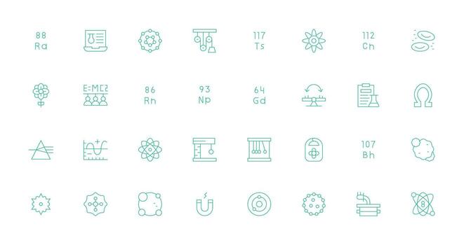 Physics Design Icons featuring 32 in Thin Line Style Clean Icon Set Icon Pack for UI Projects vector