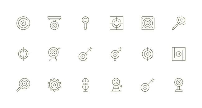 Bullseye Icon Collection with 18 Minimal Line Designs Complete Icon Bundle for Web Design vector