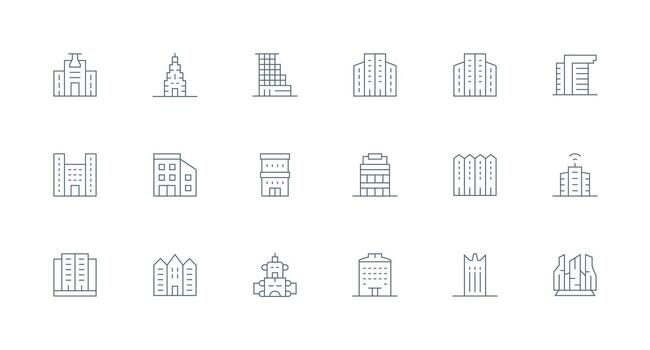 HighRise Design Icons featuring 18 in Minimal Line Style All-Purpose Icon Design Pack vector