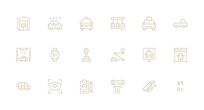 Automobile Design Icons featuring 18 in Minimal Line Style Web Icon Collection vector