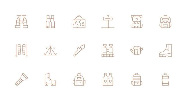 18 Minimal Line Icons for Hiking Graphics Clean Icon Collection for Web Use vector