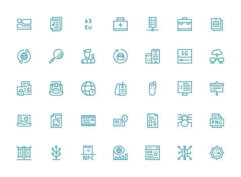 regular limpiar línea estilo datos íconos con 35 vectores diseño icono paquete