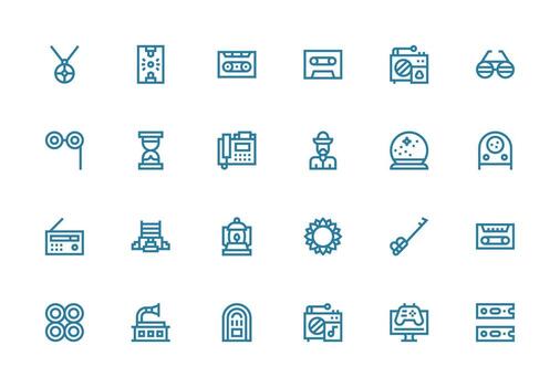 24 grueso línea línea vectores para retro tema equilibrado icono conjunto para funcional diseño