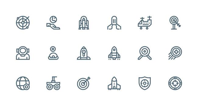 Strong Stroke Line Style Mission Icons with 18 Vectors Icons Built for Visual Consistency Pack