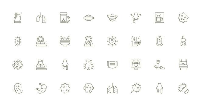 32 Icons for Illness in Thin Line Format Organized Icon Pack for Quick Access vector