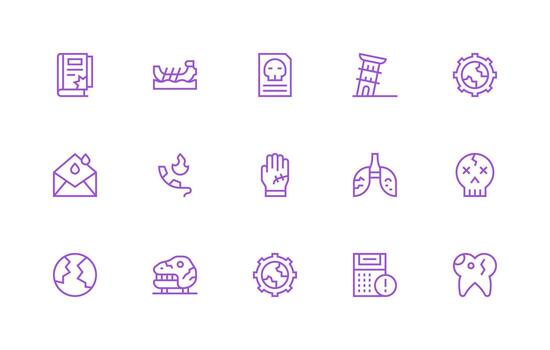 15 Regular Line Icons for Damaged Graphics Theme-Based Icon Pack vector
