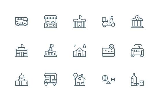 Local Icon Set with 15 Regular Line Graphics Clean Icon Set Icon Pack for UI Projects vector