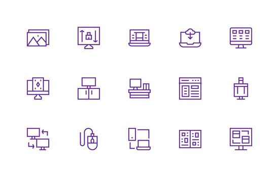 Desktop Visual Pack containing 15 Regular Line Icons Multi-Style Icon Collection vector