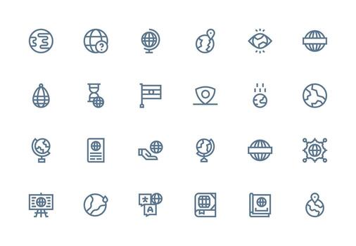 World Icon Set with 24 Thick Line Line Graphics Multi-Purpose Icon Pack for Templates vector