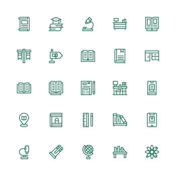 Study featuring 25 Icons in Medium Stroke Outline Design Organized Icon Pack for Quick Access vector