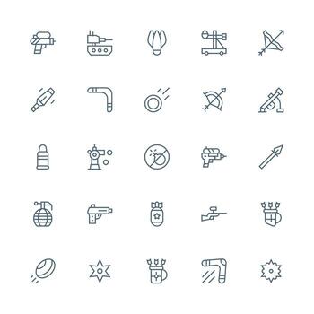 Projectile Visual Pack containing 25 Medium Stroke Outline Icons Minimal Icon Set for Interface Projects vector